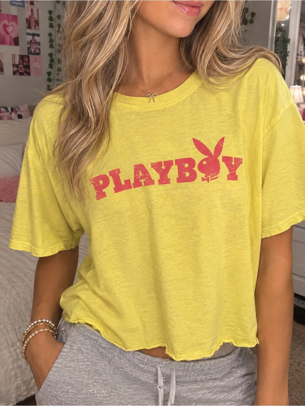Playboy yellow cropped tee
